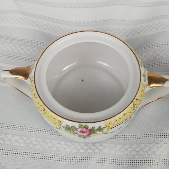 Vintage Noritake Morimura Hand Painted Sugar & Creamer Set Pink Rose Vine Yellow - Picture 3 of 10